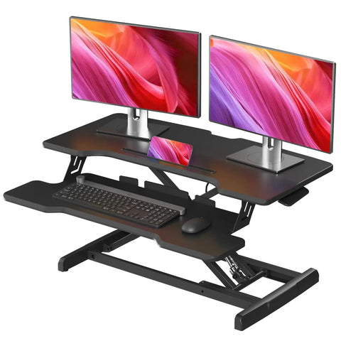 32 Inch Standing Desk Converter With Sit Stand Elevation Height Adjustable Riser Dual Monitor Riser With Keyboard Tray