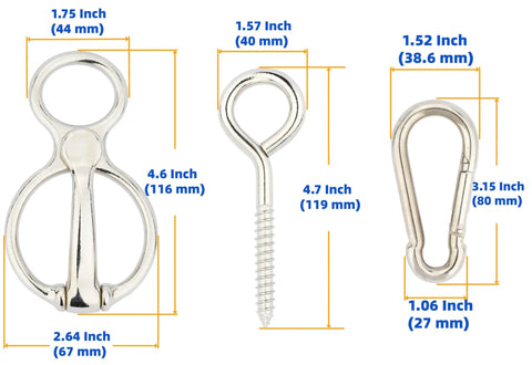 2 Pack 304 Stainless Steel Horse Tie Ring With Eye Bolt, showing precise dimensions, safe training gear, durable equipment.