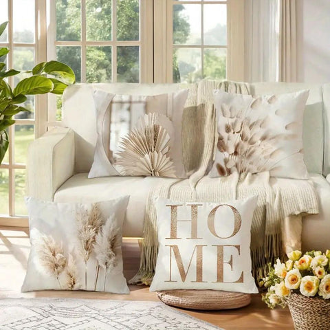 4 Pack 18x18 Brown Floral Short Plush Pillow Covers Set Of 4, Block Print Square Throw Pillow Covers, Breathable Odor Free, cozy sofa decor