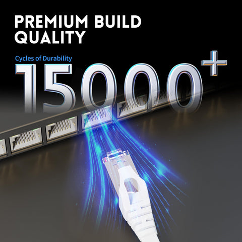 Shielded Cat7 Ethernet Patch Cable 50 Ft White Flat Internet Cable with Snagless RJ45 Connectors for Modem Router LAN and PC