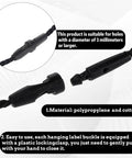 Hella Sturdy Black Cotton Hang Tag Strings With Quick Click Snap Lock Pins 200 Pack, close-up of locking clasp detail for easy attachment.