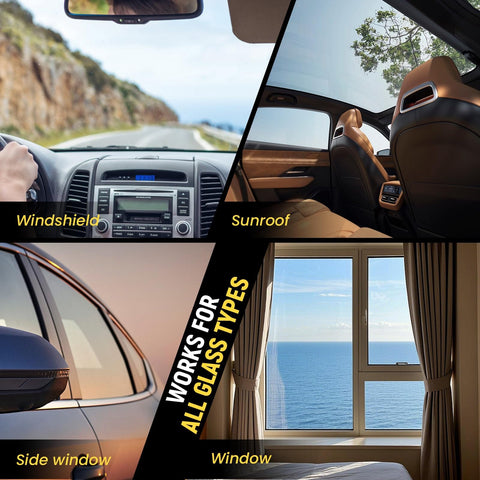 Image showing DIY Windshield Chip Repair Kit 2 Pack With UV Activated Resin, Advanced Injection Head And Suction Cup, Quick Fix For Bullseye Cracks And Chips can be used on various glass types including windshield, sunroof, side window, and house window.