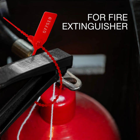 50 Numbered Fire Extinguisher Tamper Seals With Pull Tight Security Ties Self Locking Disposable Tags Red 250 mm Length