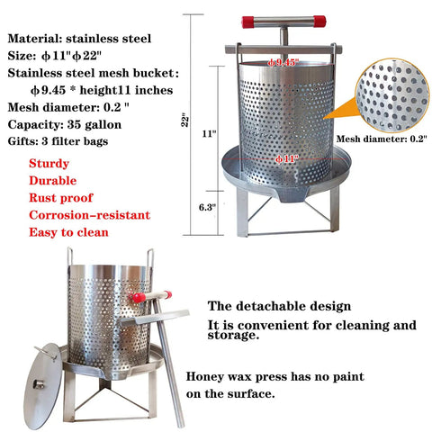 Smooth Operator Manual Honey Press And Beeswax Extractor Machine With Heavy Duty Stainless Steel Frame And Mesh Bucket For Honey Processing.