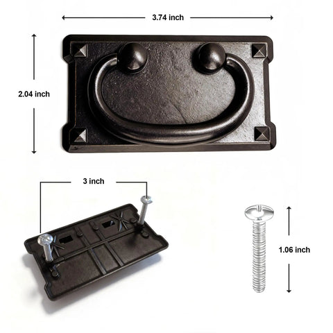Kick Your Furniture Up A Notch With These Slick Matte Black Ring Pulls 3 Inch Center To Center Dresser Handles 6 Pack Vintage Farmhouse Cabinet Knobs Mission Style Heavy Duty Hardware with dimensions shown.