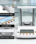 Ultra Precise Lab Workhorse 0.1 Mg Analytical Balance Digital Scale 220 G Capacity For Lab Pharmacy Jewelry Store Use, showing LCD display and controls