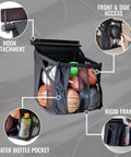 Heavy Duty Basketball Wall Mount Rock Solid Sports Ball Rack with front and side access, holds various sports balls and water bottle.