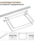 Top Shelf Letter Size Hanging File Folder Frame Slick Desk Organizer parts including rails and legs for assembly.