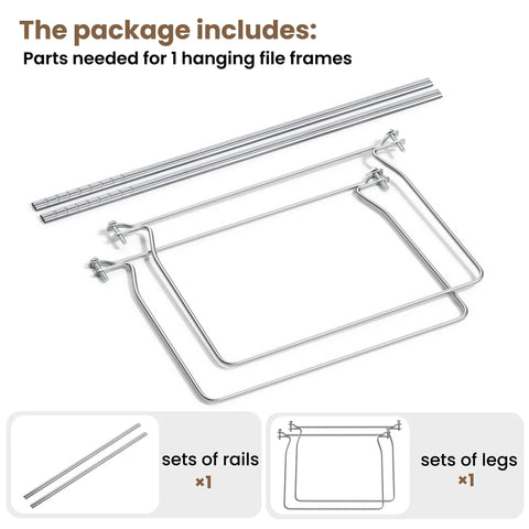 Top Shelf Letter Size Hanging File Folder Frame Slick Desk Organizer parts including rails and legs for assembly.