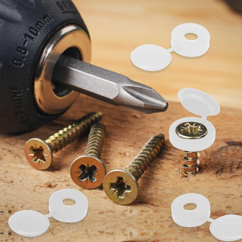 200 Pack White Hinged Screw Cover Caps Made From Durable Plastic With Snap On Foldable Design For Covering Screw Heads