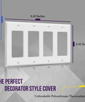 Decorator Light Switch Or Receptacle Wall Plate With Gloss Finish, 4-Gang, 4.50 x 8.19 Inches, White, Polycarbonate Material