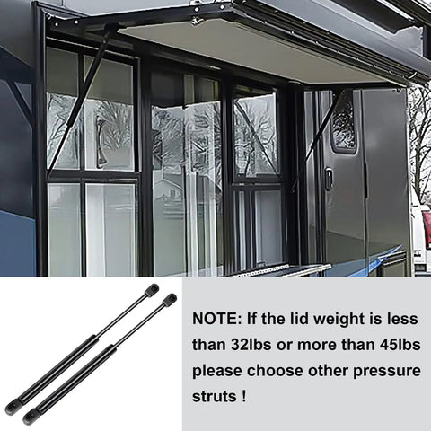 Pair Of 20 Inch Gas Struts 40 Lb Each For RV Side Door And Camper Cabinet Lift Supports Heavy Duty attached to RV window