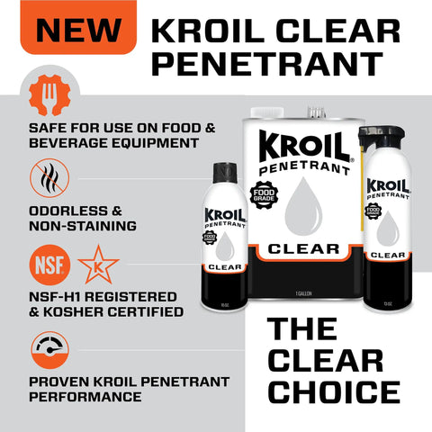 Clear Penetrant Spray For Food Grade Equipment, Odorless And Non Staining Rust Loosener, NSF H1 Registered And Kosher Certified, Heavy Duty