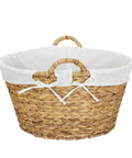 Round Wicker Laundry Basket With Easy Carry Handles, Water Hyacinth Construction, Sturdy Metal Frame, Removable Polyester Liner