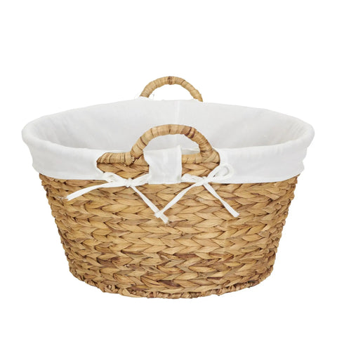 Round Wicker Laundry Basket With Easy Carry Handles, Water Hyacinth Construction, Sturdy Metal Frame, Removable Polyester Liner