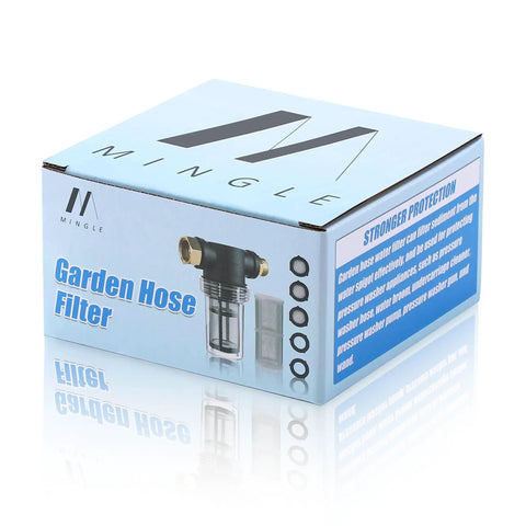 Packaging of Garden Hose Inline Filter For Pressure Washer Inlet Sediment Filter With 40 Mesh And 100 Mesh Screens Includes 2 Hose Washers And 3 Filter Washers Easy Connect To Garden Hose Or Spigot Keeps Your Setup Flowin And Debris Free.