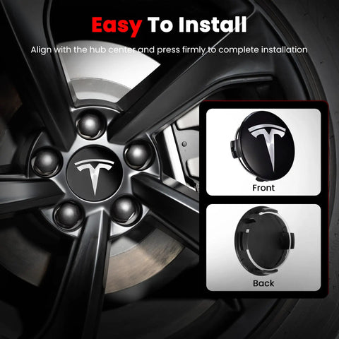 4 Pack Center Hub Caps With 22 Lug Nut Covers For Tesla Model 3 And Model Y, 2.2 Inch Diameter 56mm Rim Covers With Emblem