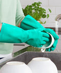Top Tier Chemical Resistant Nitrile Gloves Medium Single Pair for cleaning, featuring long sleeves and a diamond grip.