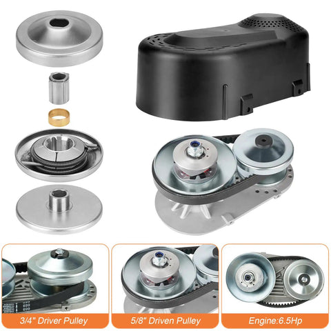 CVT Torque Converter Kit for three quarter inch crank mini bikes and go karts with pulleys and cover, fits Predator 212cc engines.