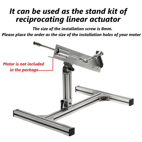Stand kit for JQDML reciprocating actuator; aluminum alloy frame, 8mm shaft, angle adjustable; motor not included.