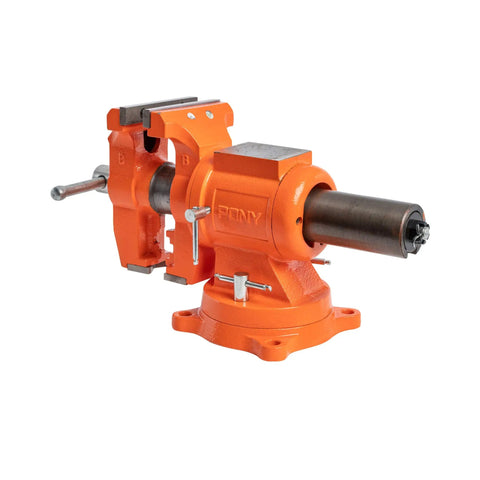 Heavy Duty 5 Inch Multi Purpose Swivel Base Bench Vise With 3 Jaw Styles Rotates 360 Degrees, orange iron body