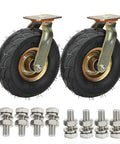 Set Of Two Heavy Duty Rubber Caster Wheels With Brakes Built Tough Industrial Trolley Casters, 200mm rubber wheels with steel plates.