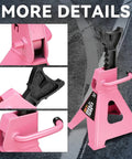 Two Pack 3 Ton Jack Stands For Cars, SUVs And Trucks, Heavy Duty Steel Floor Jack Stands With Adjustable 10.6 To 15.5 Inch Lifting Range, Pink Finish, Stable Wide Base For Safe Lifting And Reliable Support