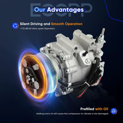 Straight Up Solid Drop-In AC Compressor With Clutch For Honda Civic 2006-2011 1.8L showing detailed design with pulley and oil connections.