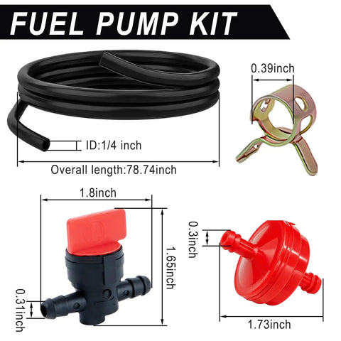 1/4 Inch Fuel Line Hose Kit With Clamps, Valve And Filters For Mowers, Tractors, AtVs, Snowblowers And Dirt Bikes, Universal Fit Rubber Tube 6.56 Ft Long To Kill That Leak And Keep Y Our Ride Smoothing Smooth., black fuel hose coil, clamp, valve and filter set