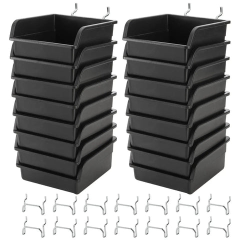 16 Pack Pegboard Bins With Metal Hooks Black Tool Organizer Cups For Garage And Workshop A Must Have Universal Fit