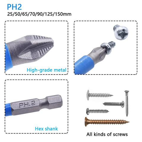 PH2 Magnetic Drill Bit Set With Anti Slip Screw Extractor And Magnetic Screwdriver Bits, product details and screw types view.