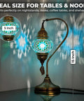 Totally Handmade Turkish Moroccan Swan Neck Tiffany Style Mosaic Glass Table Lamp With Colorful Hand Cut Glass Globes For Bedroom Living Room Desk And Bedside Lighting Made In Turkey, 15-inch height, multicolor mosaic globe