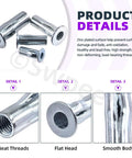 Close-up of Twenty Piece M4 Metric Carbon Steel Rivet Nuts Kit With White Zinc Plating, showing threads and flat head design.
