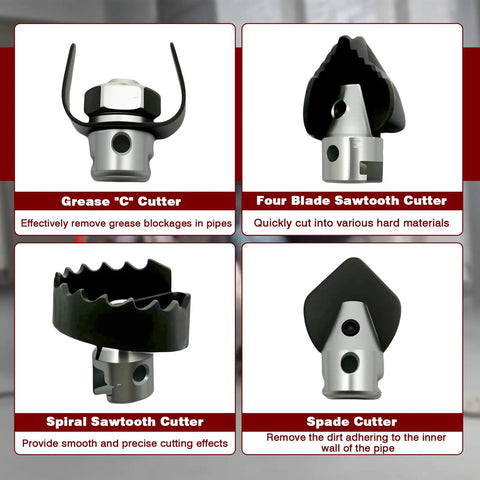 Professional Grade 10 Piece Heavy Duty Drain Snake Drill Attachment And Auger Tool Kit cutting heads for plumbing clogs.