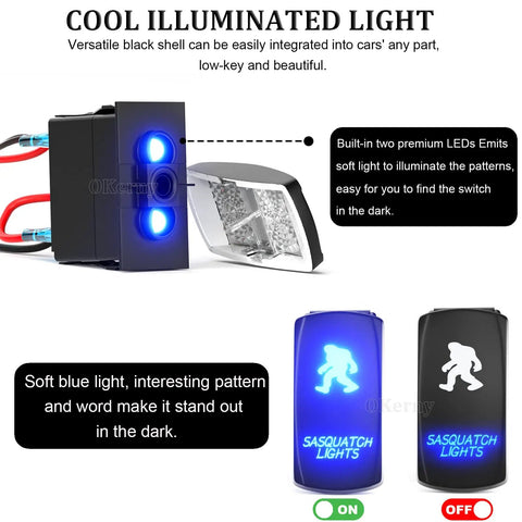 6 Pack DIY Rocker Switch Kit With Laser Etched ON OFF Patterns SPST DPDT 5 Pin 7 Pin 12V 24V Toggle Switches with LED light