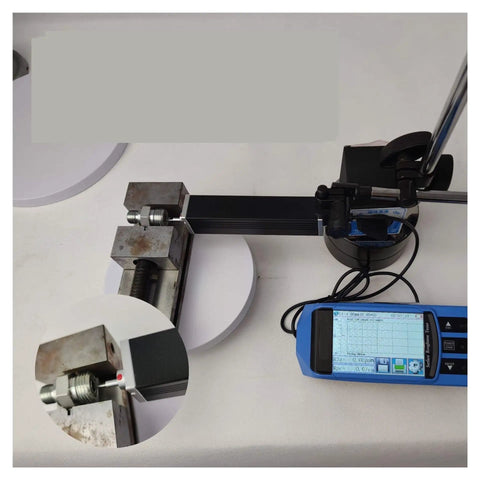 Plug And Play Portable Split Surface Roughness Tester showing digital readout and probe on table for quality control testing.