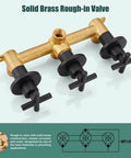 Solid brass rough-in valve from Wall Mount Bathtub Faucet Set With Handheld Shower Wand And Spout, Matte Black Tub Filler With 3 Handle Trim