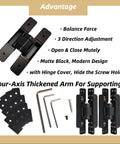 8 Pack Invisible Door Hinges 6 Inch Concealed Heavy Duty Zinc Alloy Matte Black 180 Degree 3 Way Adjustable Butt Hinge For Smooth Quiet Interior Doors By Riyhch with accessories including screws and tools.