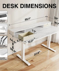 Solid Build Electric Standing Desk With 55x26 Inch Adjustable Height And Clean White Finish dimensions illustration