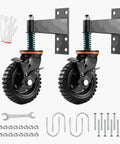 2 Pack Six Inch Gate Wheel With Brake Built Tough Heavy Duty Fence Wheel 360 Degree Swivel With Spring Shock Absorption 1000 Pound Capacity All Terrain Rubber Tire And Metal Bracket For Sliding Farm Garden Gates, includes installation tools.