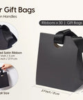 Paper gift bag with black satin ribbon handle, sized 5.9x3.15x7.3 in, ideal for gift wrapping, featuring a durable design.