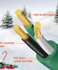 Cross-section of 1 To 4 Outlet Splitter Extension Cord With Weatherproof Covers 46 Ft Total Length showing copper wiring and PVC layers in a snowy setting.