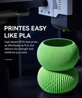 SUNLU PETG filament bundle for 3D printers, 1.75mm, 4kg, four-color pack; green printed vase in foreground