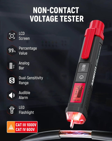 Plug And Play Circuit Breaker Finder Kit With Non Contact Voltage Tester showing LCD screen and LED flashlight.
