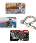 Heavy Duty 1/4 Inch Stainless Steel Screw Pin Bow Shackle Set Twenty Pieces Knockout Marine Anchor Clevis Hardware For Towing Rigging And Boat Squad Built Tough Real Deal Quality with close-up view of stainless steel shackle.