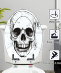Elongated Resin Toilet Seat for Bathroom featuring a skull design, easy to install with metal links, and durable hinges.
