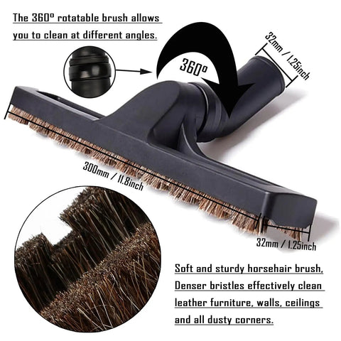 Horsehair brush from 12 Piece Universal Vacuum Attachment Kit With Hair Brush And Flexible Crevice Tool Pro Grade Wet Dry Shop Vac