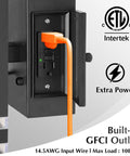 Dusk To Dawn Porch Light With Outlet And Up Down Exterior Wall Fixture, Black Waterproof Outdoor Light For House Porch And Garage, Auto On At Dusk, Built In GFCI Outlets For Easy Power And Safety showing GFCI outlet with orange plug