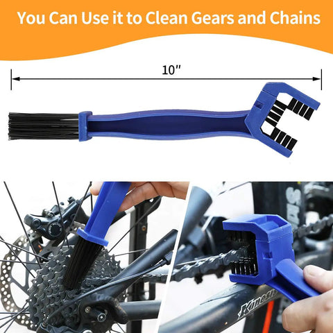 Blue chain cleaning brush from Eight Piece Precision Bicycle Cleaning Tool Kit with Chain Scrubber used on bike gears and chain.