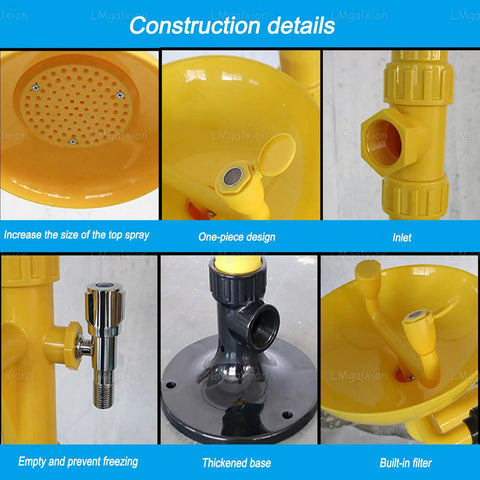 Construction details of Vertical Eyewash And Shower Station For Industrial And Lab Shop Floor Safety, Emergency First Aid Combo